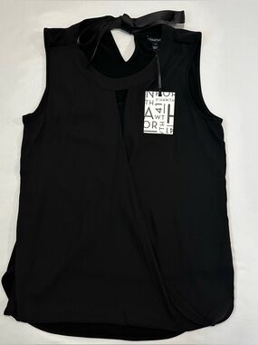 NWT! 41 Hawthorn Black Clearwater Mixed Material Surplice Blouse. 
Size Small